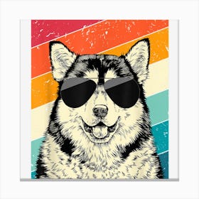 Retro Vintage Alaskan Malamute With Sunglasses Dog Lovers Canvas Print