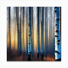 Birch Trees At Sunrise Canvas Print