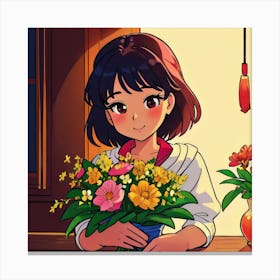 Anime Girl With Flowers 2 Canvas Print