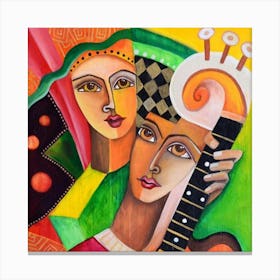 Two Women Playing Guitar 1 Canvas Print