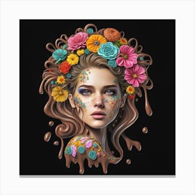 Chocolate Girl With Flowers Canvas Print