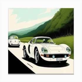 Two White Cars Racing Canvas Print