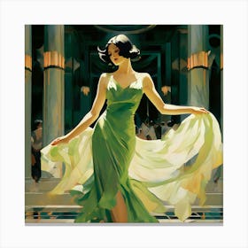 Dancing Elegant Lady In Green Dress Canvas Print