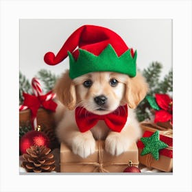Golden Retriever Puppy In Christmas Hat Canvas Print