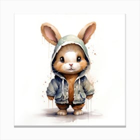 Watercolour Cartoon Rabbit In A Hoodie 2 Canvas Print