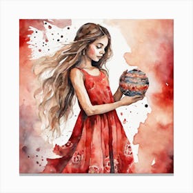 Boho art with red dress Canvas Print