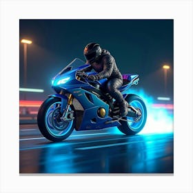 Super Bike With Jet Thrusters And Neon Blue Underglow Racing 1 Canvas Print