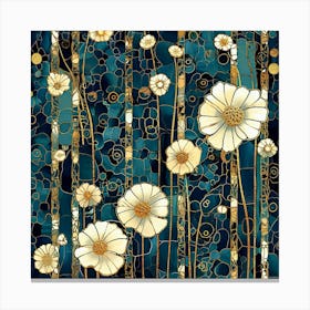 Flowers In Blue And Gold Canvas Print