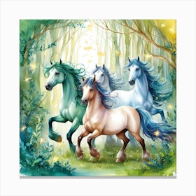 Three Horses In The Forest Canvas Print