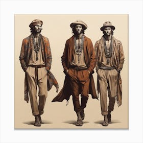 Men's silhouettes in boho style 1 Canvas Print