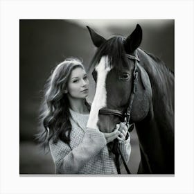 Firefly Timeless Black And White Portrait Of Woman And Stallion 42636 Canvas Print