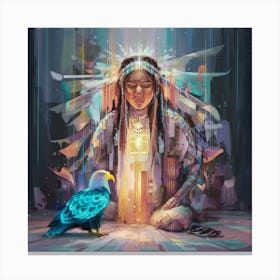 Native American Woman With Eagle 2 Canvas Print