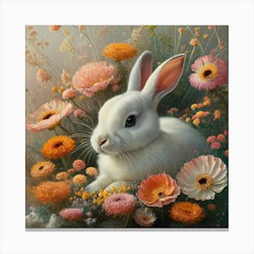 Rabbit In Flowers Canvas Print