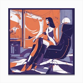 Drew Illustration Of Woman On Chair In Bright Colors, Vector Ilustracije, In The Style Of Dark Navy (3) Canvas Print