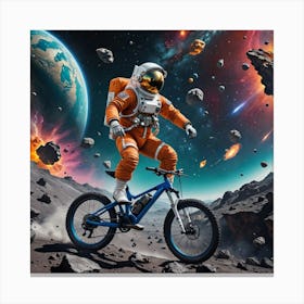 Astronaut Riding A Bike In Space Canvas Print