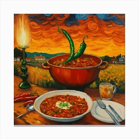 Draw A Chili Character Having Dinner As It Was Pai (2) Canvas Print