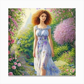 Girl In A Garden 15 Canvas Print
