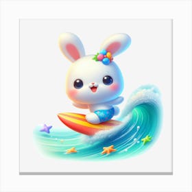 Cute Bunny Surfing Canvas Print