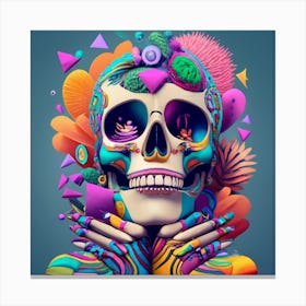 Skull With Colorful Flowers Canvas Print