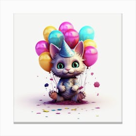 Birthday Cat With Balloons Canvas Print