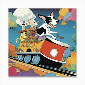 A Smiling Magic Train With A Black And White Rat T Canvas Print