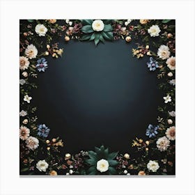 Floral Frame On Black Background Canvas Print