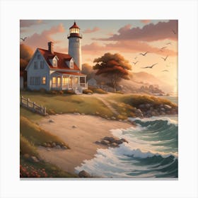 Lighthouse At Sunset 12 Canvas Print