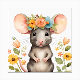 Floral Baby Rat Nursery Illustration (42) Canvas Print