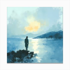 Man Standing By The Water Canvas Print