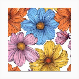 Seamless Pattern With Colorful Flowers Canvas Print