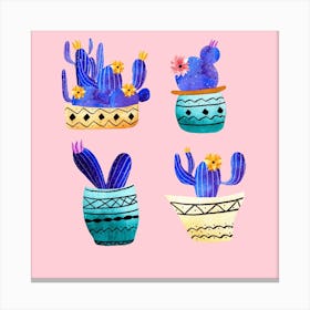 4 Cute Cactus Square Canvas Print