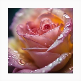 A Close Up Of A Delicate Rose On A Vibrant Flower Petal, Showcasing Its Reflective Surface And Intri (1) Canvas Print