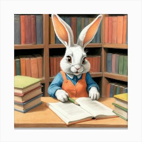 Rabbit In The Library 5 Canvas Print