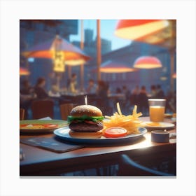 Burger At Restaurant Canvas Print
