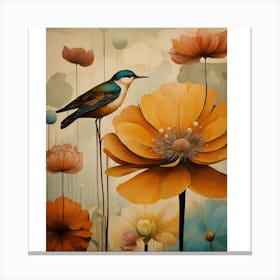 Bird On A Flower Canvas Print