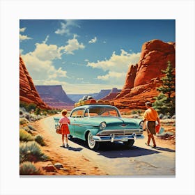 90's car, A Classic 1960s Family Road Trip Scene art print 10 Canvas Print