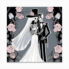 Day Of The Dead Wedding whimsical minimalistic line art 1 Canvas Print
