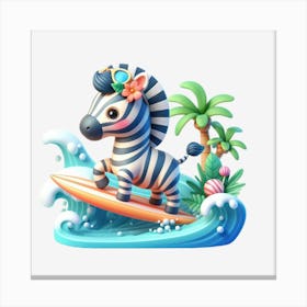 Zebra On Surfboard Canvas Print