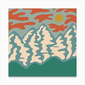 Abstract Mountain Landscape Blue Square Canvas Print