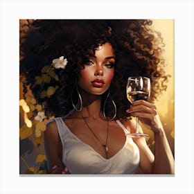 Afro Girl With Wine Glass Canvas Print