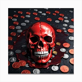 Red Skull With Coins Canvas Print