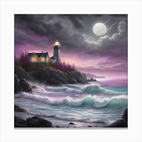 Lighthouse At Night Landscape 11 Canvas Print