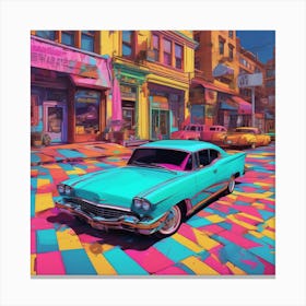 Retro Car In The City Canvas Print