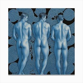 Three Naked Men in Blue Canvas Print