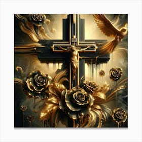 Cross With Roses 4 Canvas Print