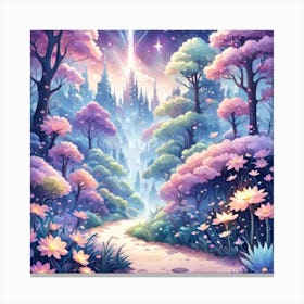 A Fantasy Forest With Twinkling Stars In Pastel Tone Square Composition 3 Canvas Print