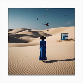 Woman In Blue Dress In Desert 2 Canvas Print