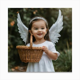 Little Girl Holding Basket With Angel Wings Canvas Print