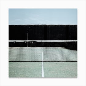 The Blue And Green Empy Tenniscourt  Square Canvas Print