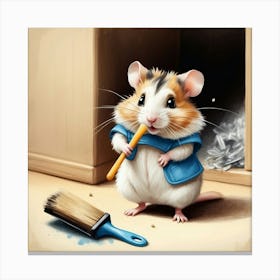 Hamster With A Tiny Dustpan Canvas Print